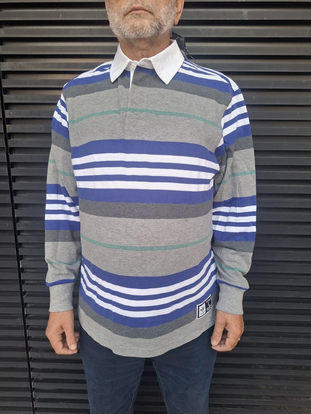 Camiseta adidas Polo Long Sleeve Cleland Rugby Grey Royal — G, Novo