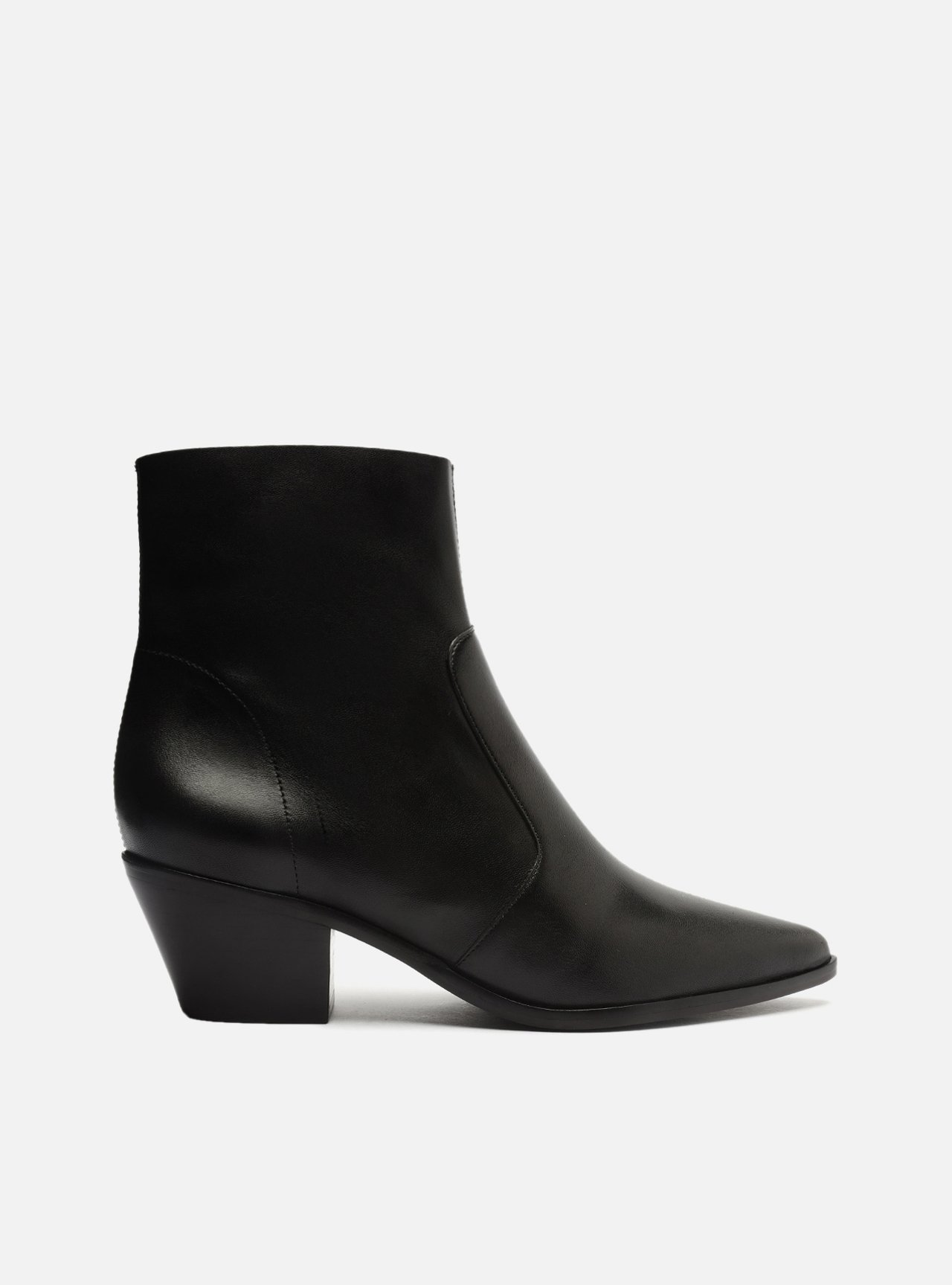 Bota Preta Couro Cano Curto Bico Fino