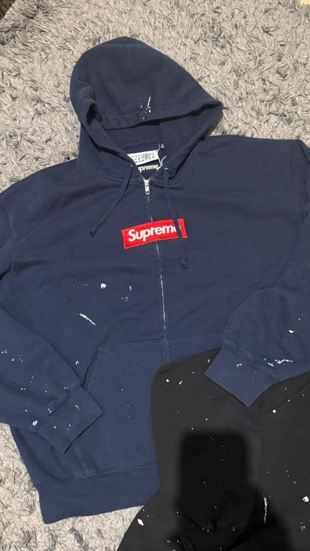 Maison Margiela x Supreme Jaqueta Box Logo Zip Up Navy SS26-W4 — M / XG, Novo