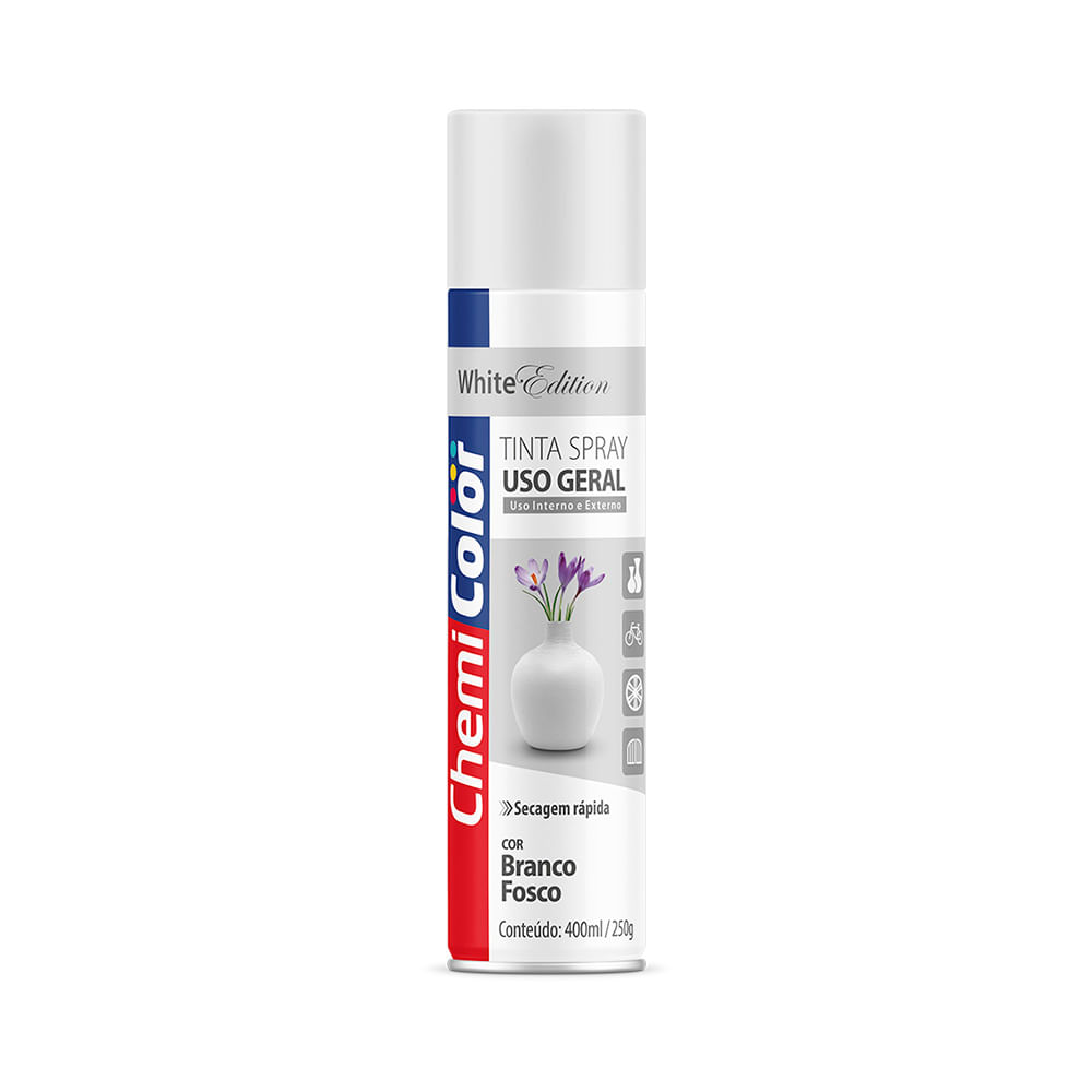 Tinta Spray Uso Geral 400Ml Branco Fosco Chemicolor