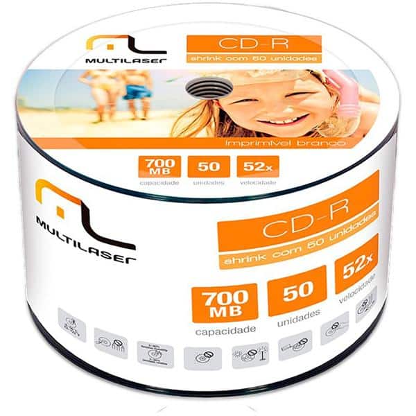 Cd-r gravável (80min/700mb)52x printable CD052 Multilaser PT 50 UN