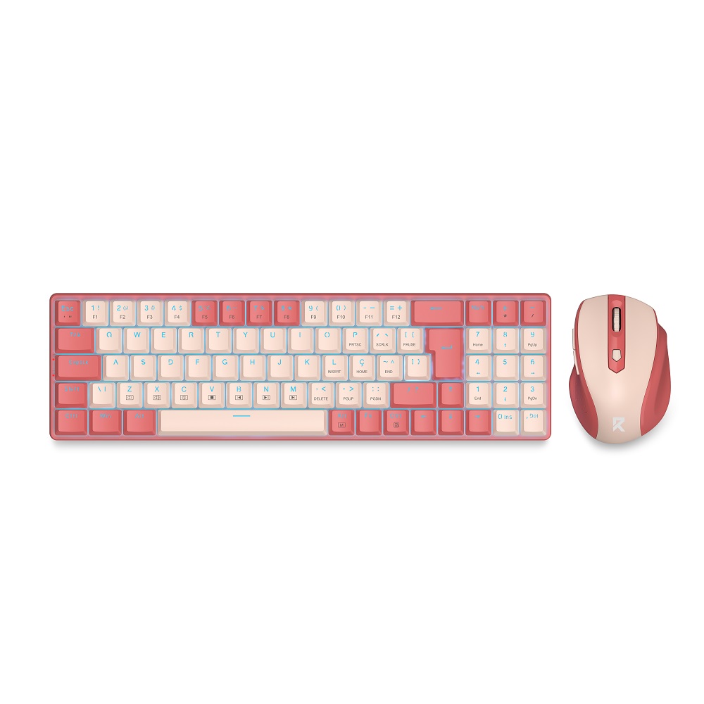 Kit Teclado e Mouse Gamer Redragon Mecânico USB e Sem Fio BS-8772 - Rosa
