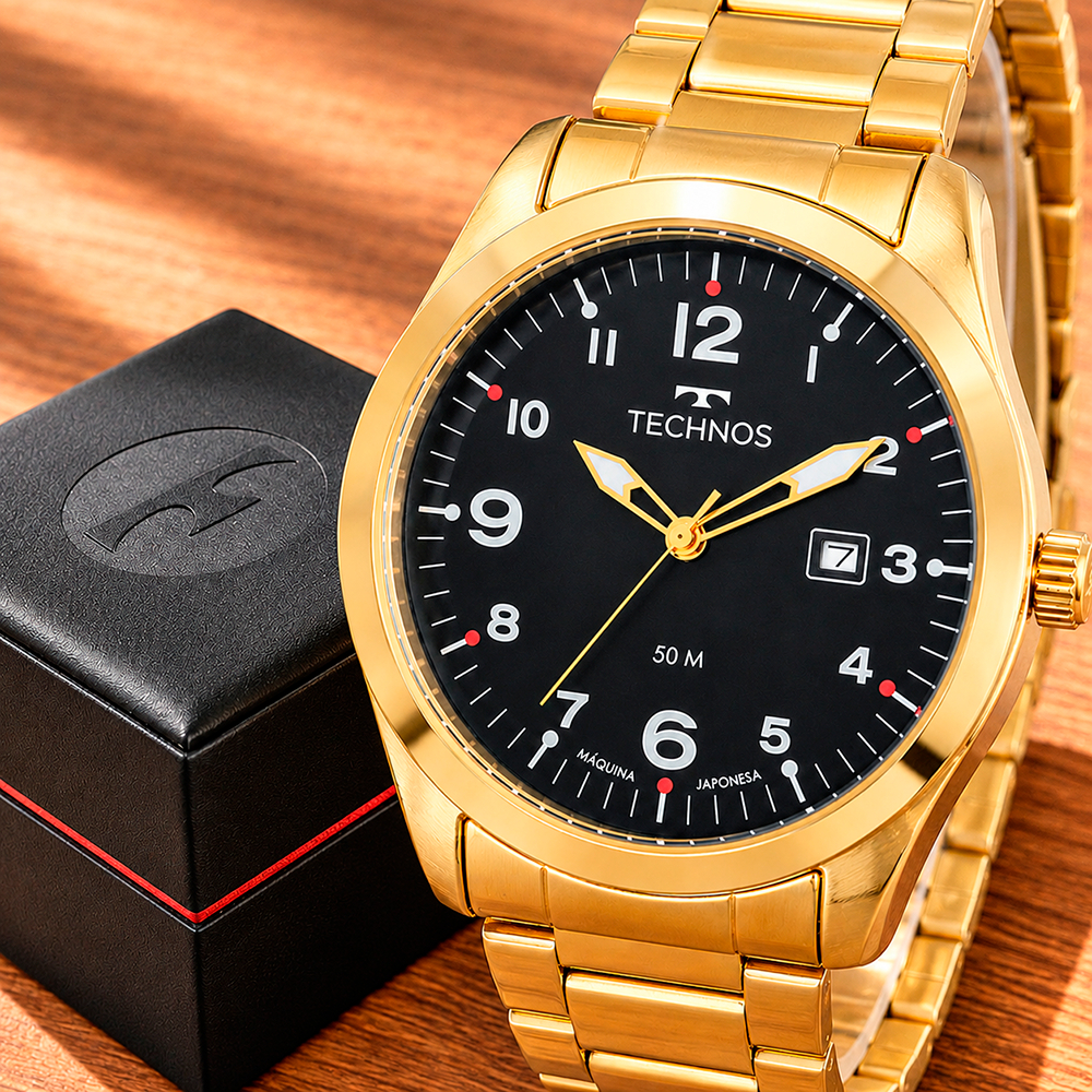 Relógio Technos Masculino Analógico Dourado 1 Ano Garantia