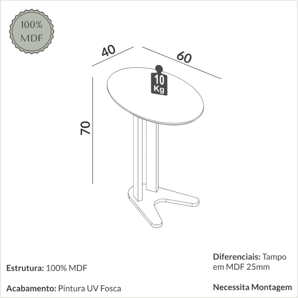 Foto 4 de Mesa Lateral em MDF 60 cm Freijó TB604 JJ Dalla Costa