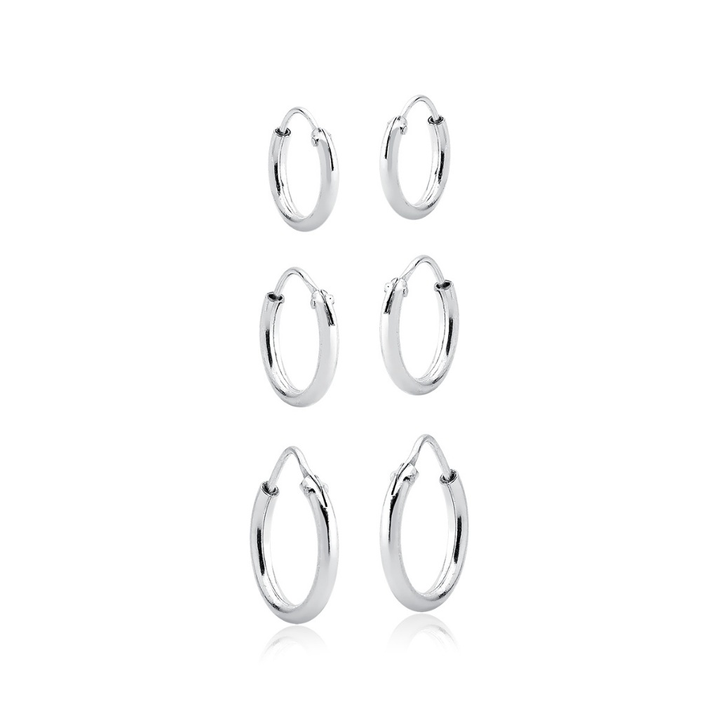Kit trio argolas redondas prata 925 10mm/12mm/14mm