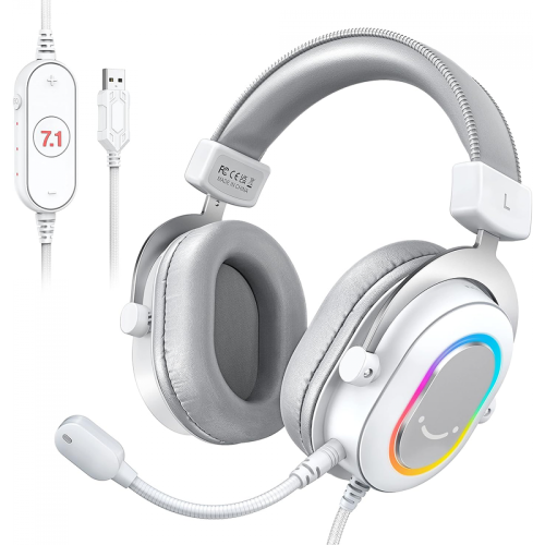 Headset Gamer Fifine H6W, 7.1 Surround, Drivers de 50mm, RGB, USB, White