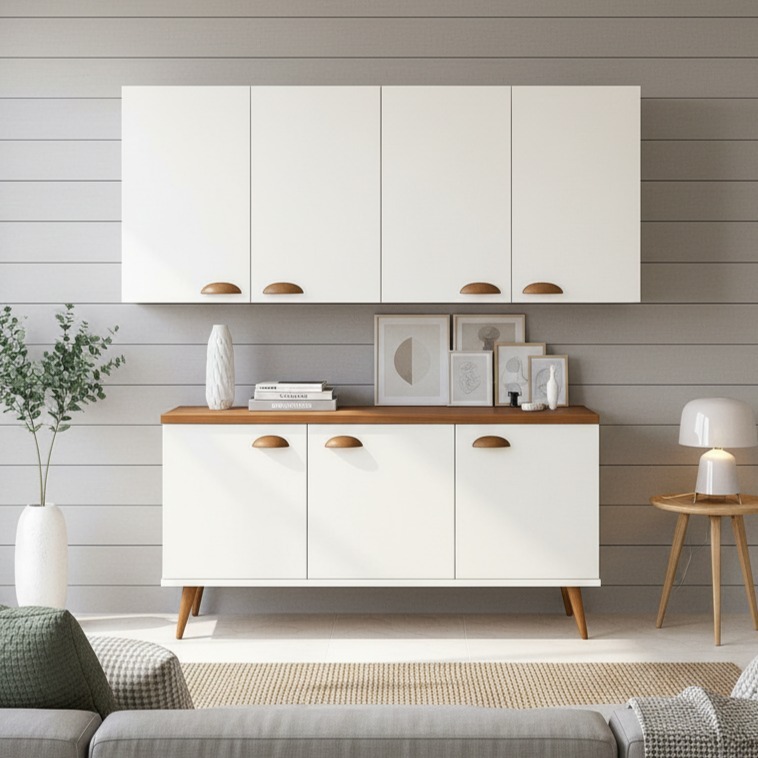 Kit Balcão Buffet C/ Armário de Parede - Ideal P/ Sala e Cozinha