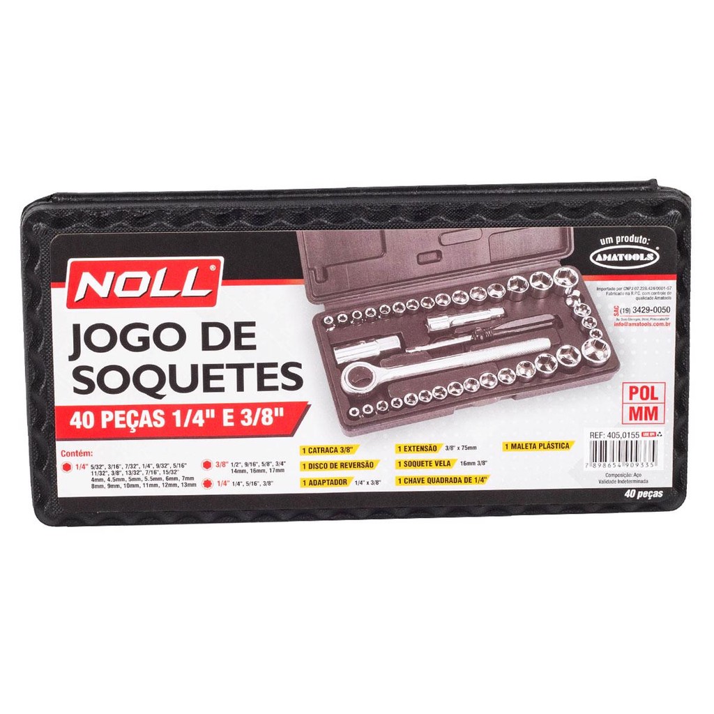 Foto 2 de Jogo de Soquetes 1/4'' e 3/8'' Com 40 Peças (405,0155) - Noll