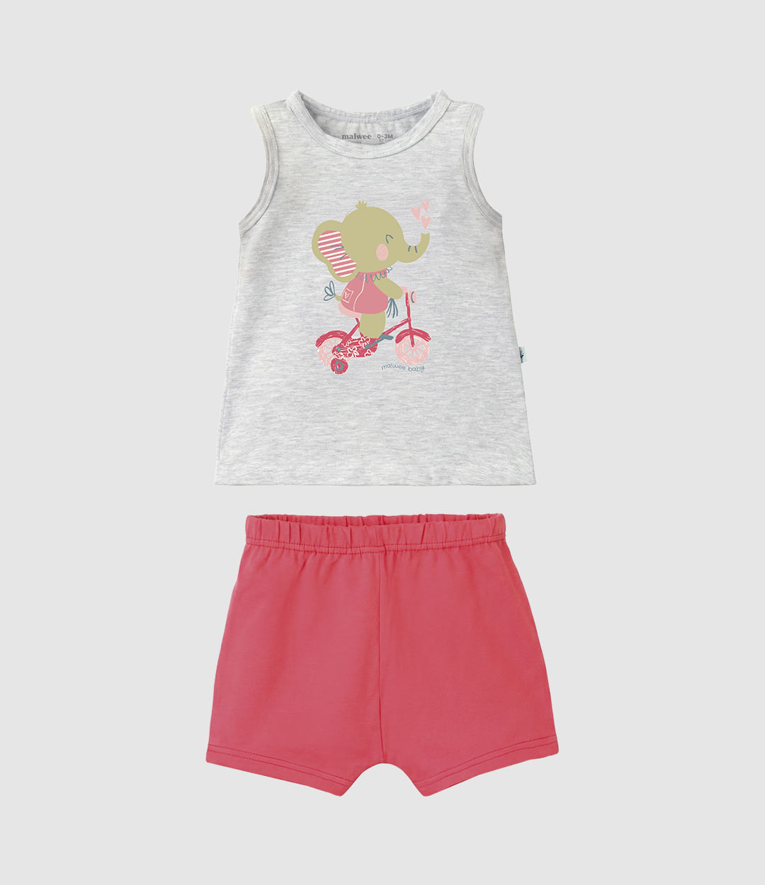 Conjunto Bebê Menina Regata Elefantinho E Shorts Em Algodão Malwee Kids — Cinza - 9M