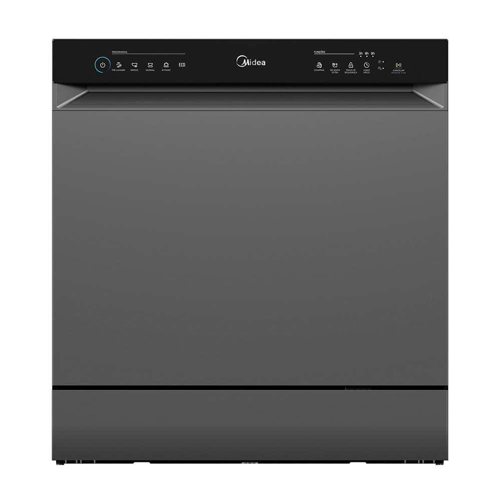 Lava Louças Midea 8 Serviços MDWTF08S1 com Painel Full Touch e Secagem Extra Cinza 110V