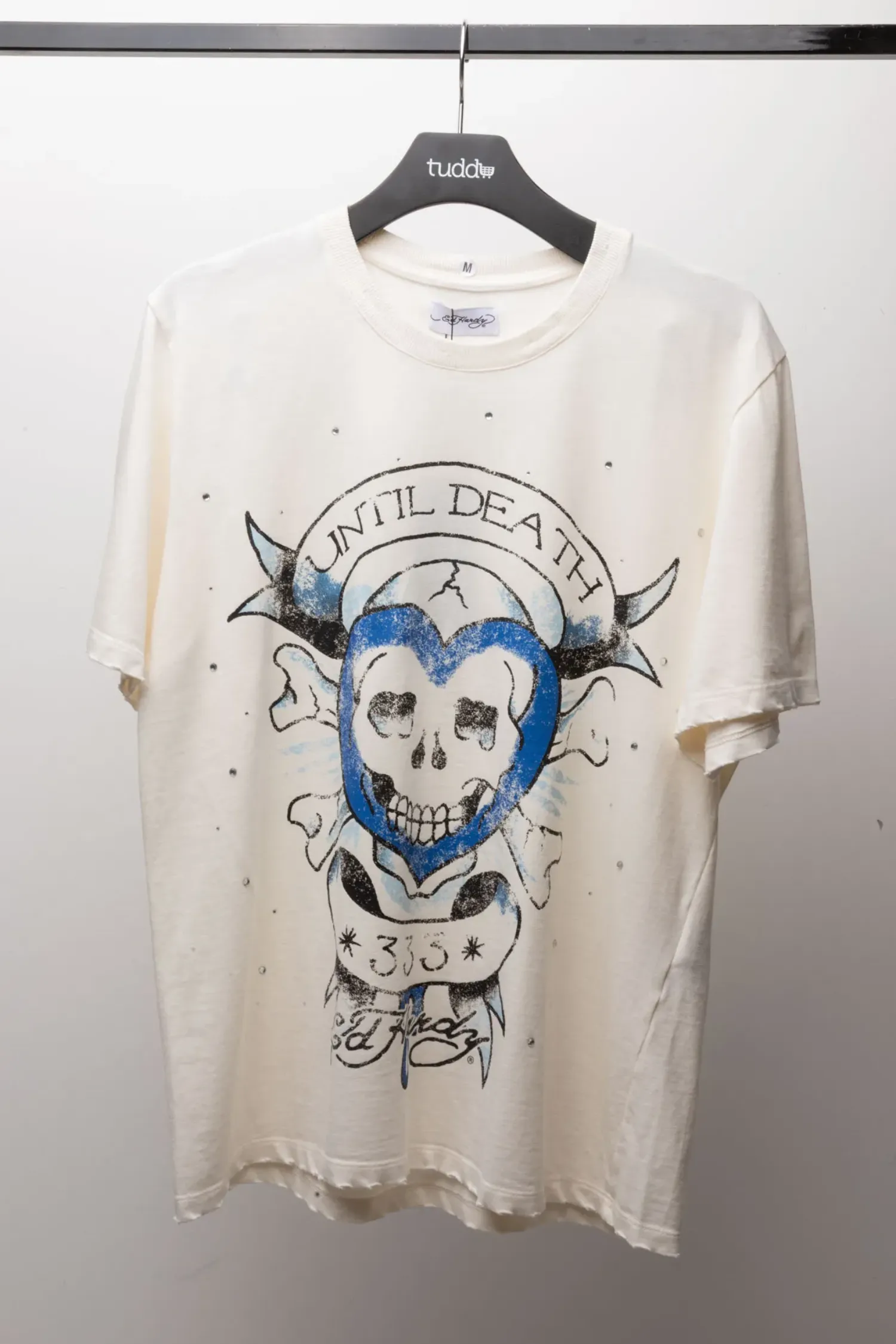 Matuê x Ed Hardy Camiseta Until Death Off White — M / G / XG / XXG, Novo