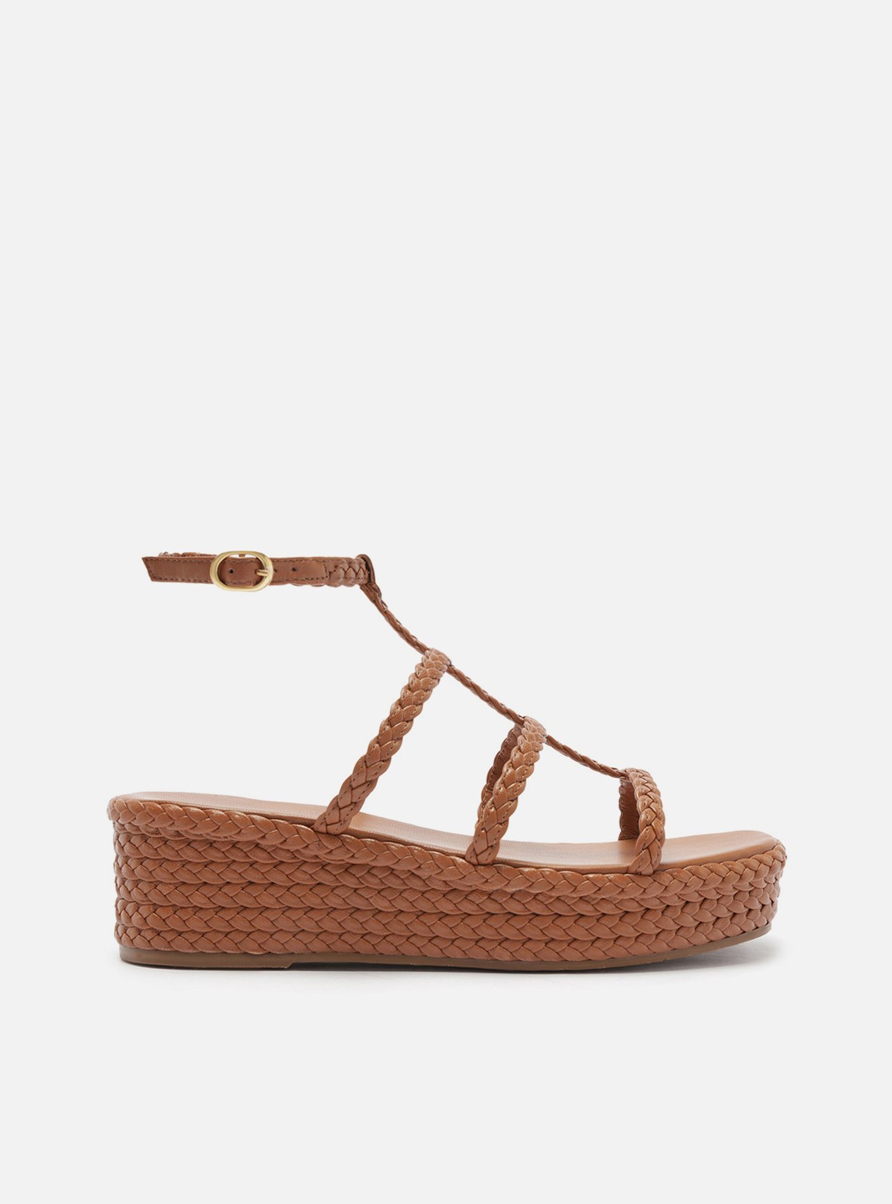 Sandália Marrom Flatform Tiras Trançada