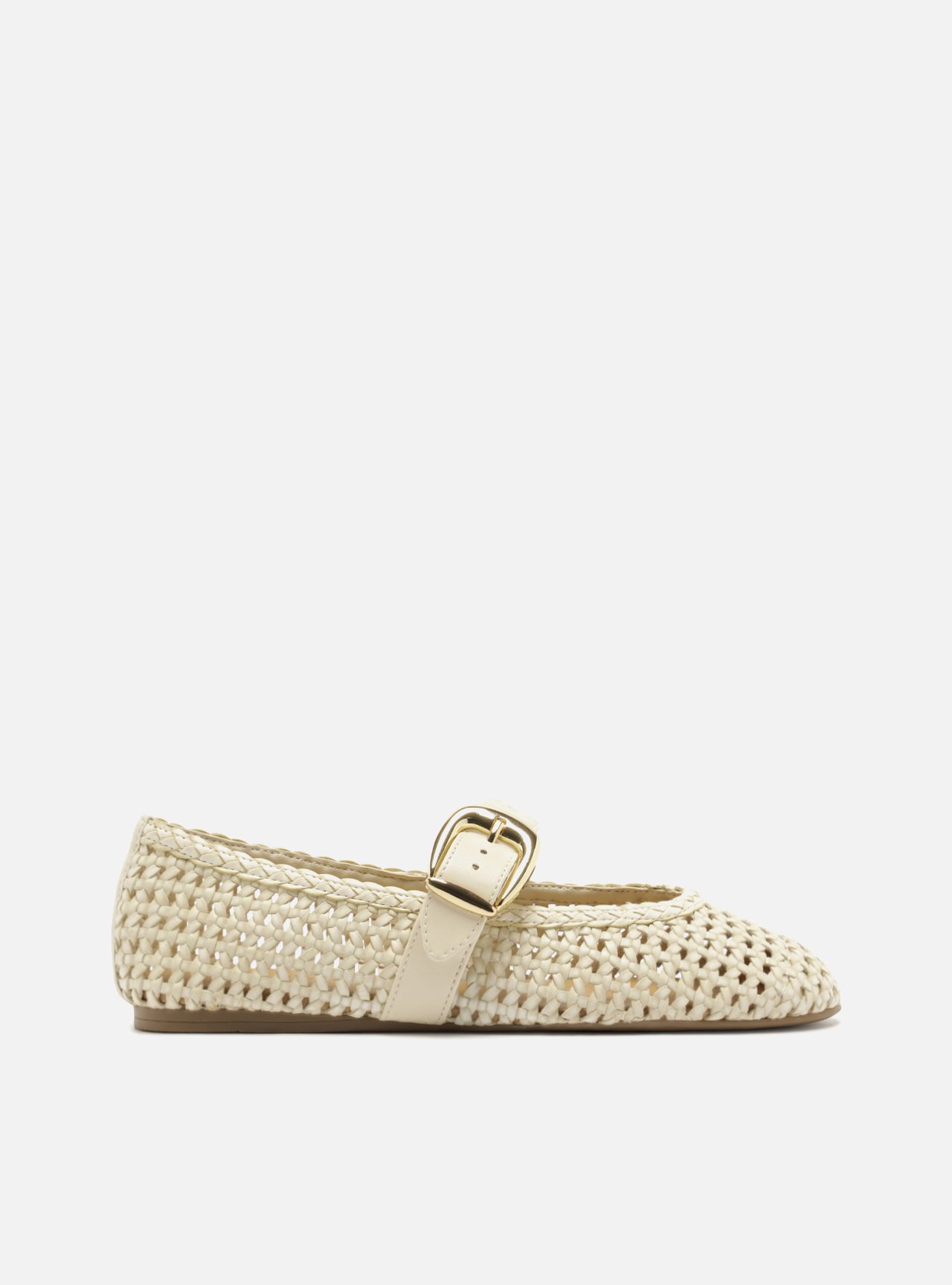 Sapatilha Off-White Tramada Fivela Dourada