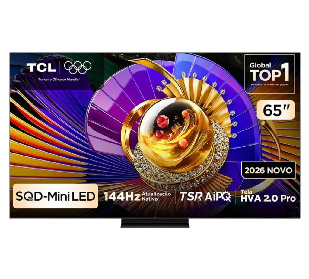Smart TV TCL Premium SQD-Mini LED 65” 4K 144Hz, Design Ultra Slim, Canais grátis, Processador AiPQ Pro, Dolby Vision IQ & Atmos, Google TV, Som Bang & Olufsen – 65C7L