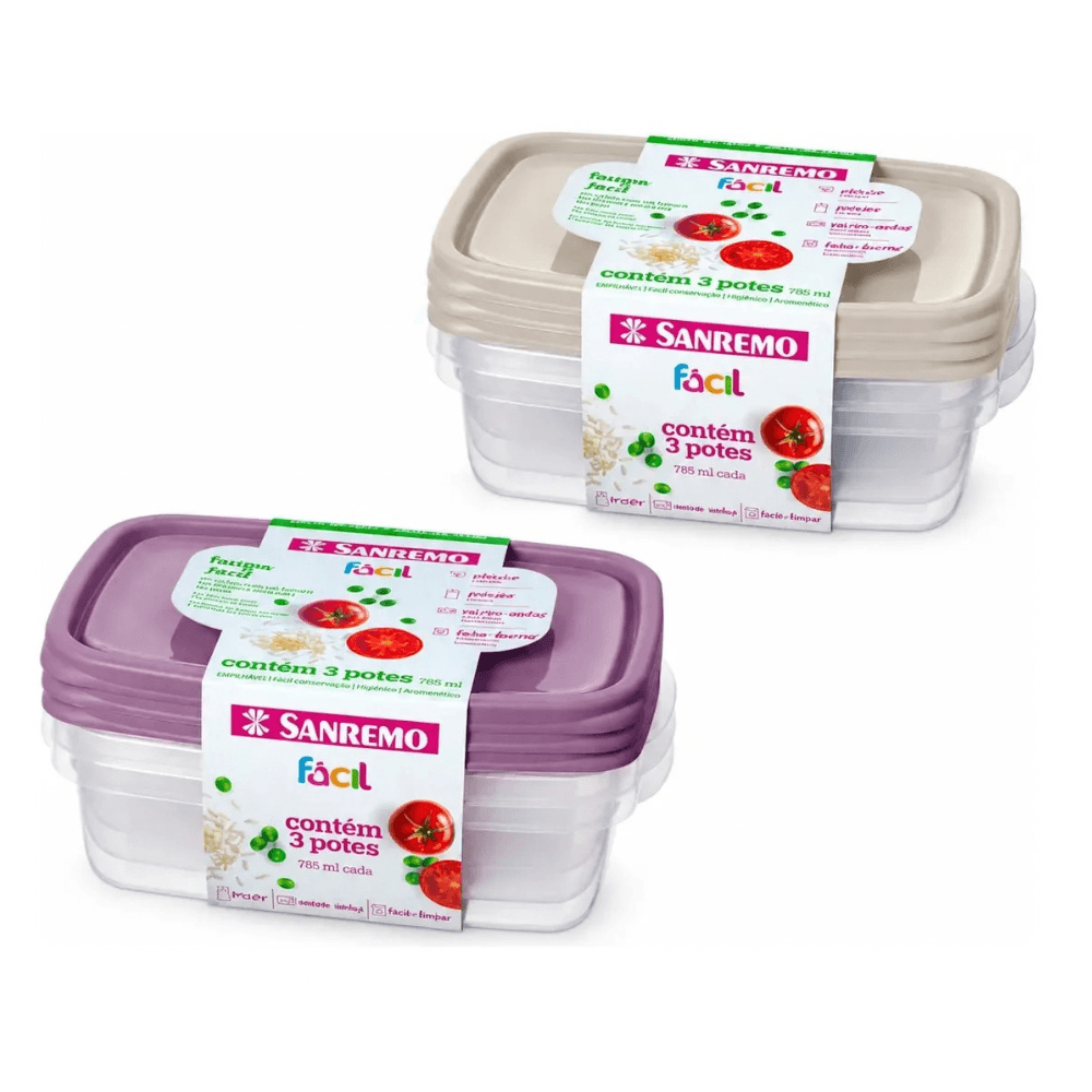 Kit Conjunto 3 Potes Plásticos 785ml Cristal Sanremo
