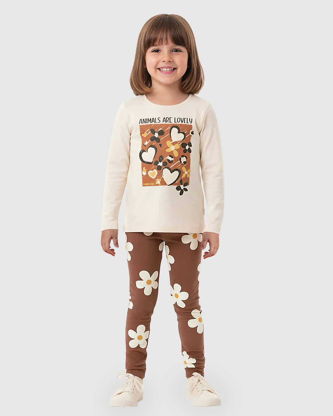 Calça Legging Infantil Estampada Em Moletom Stretch Flanelado Malwee Kids — Marrom - 8