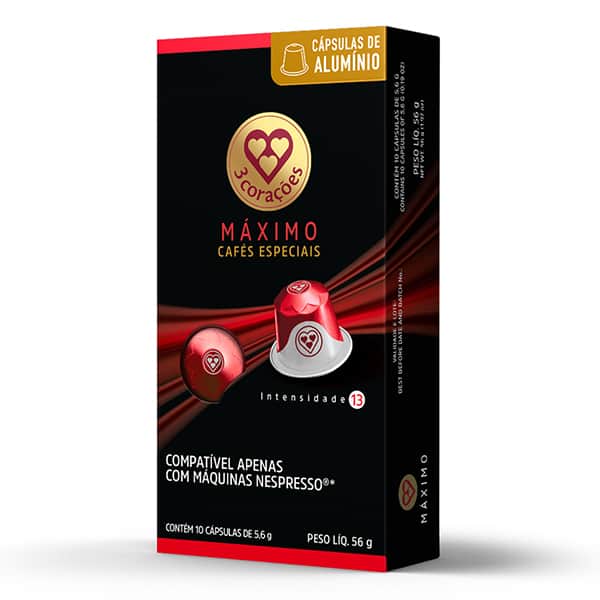 Cápsula de café Compatível com Nespresso, Máximo, 3 Corações - CX 10 UN