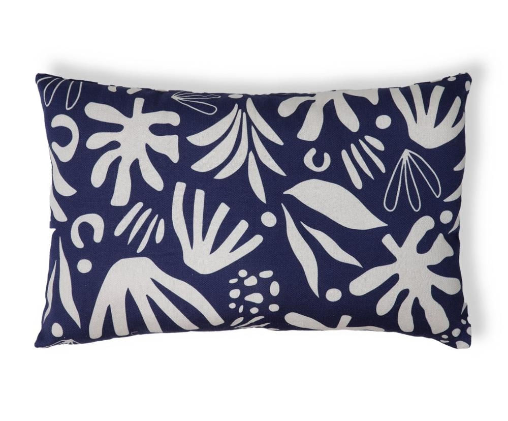 Capa de Almofada Retangular Floral Henri Azul Marinho Azul