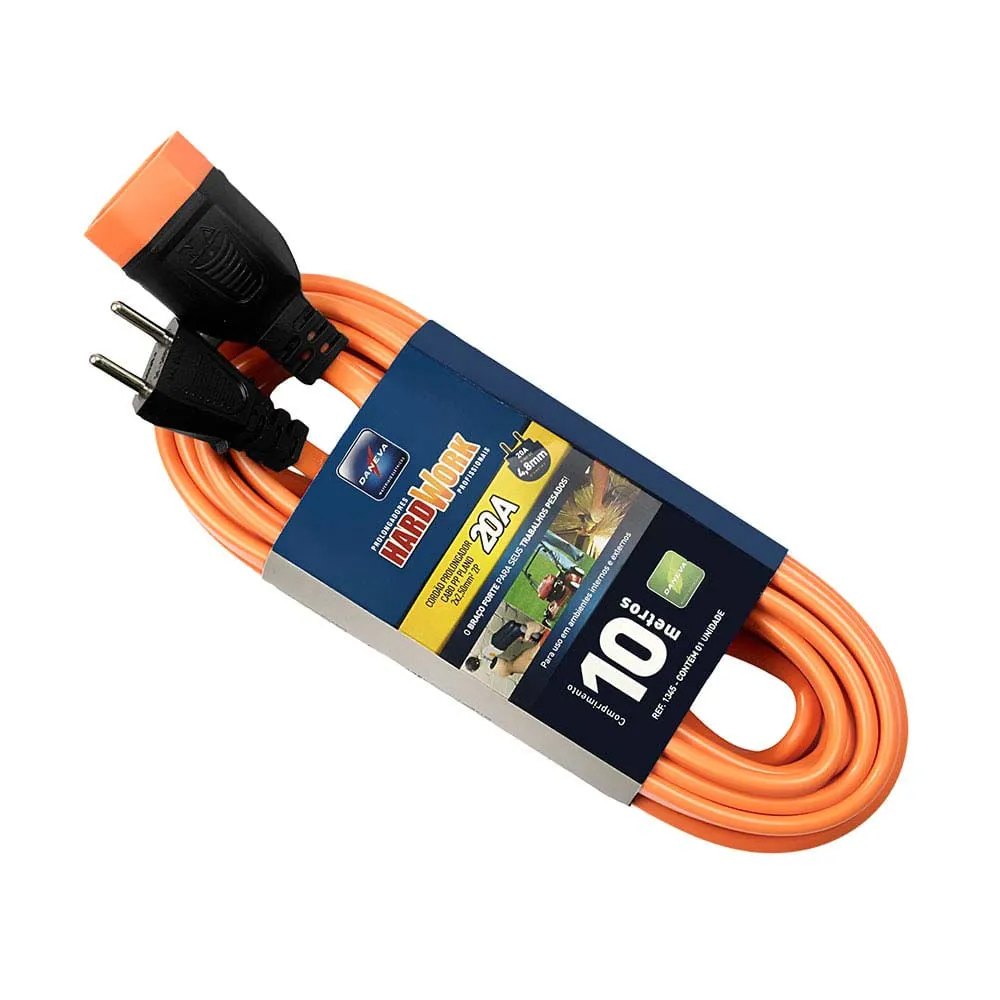PROLONGA HARDWORK PP 2X2,50MM2 2P 20A LARANJA 10M DANEVA