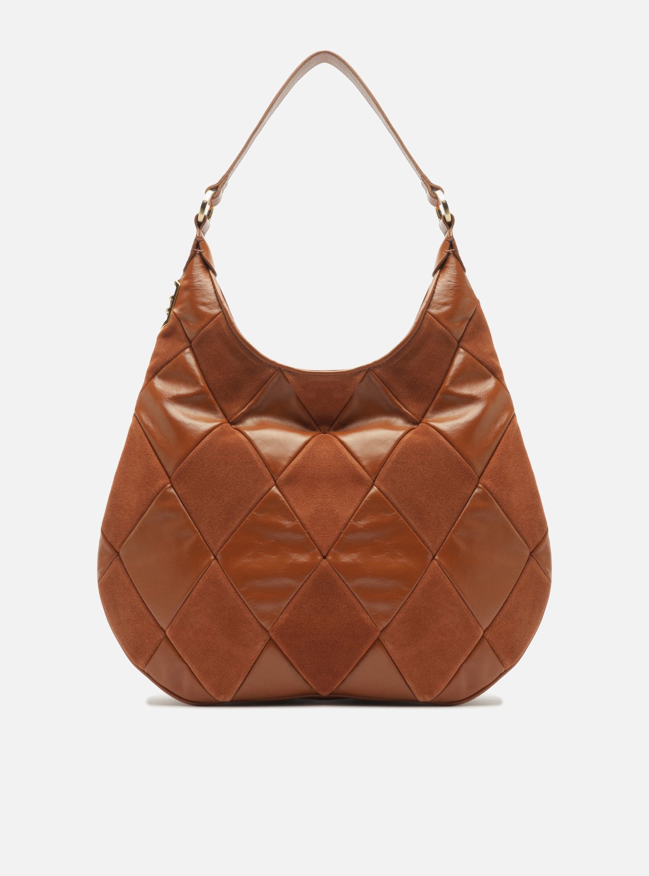 Bolsa Hobo Laranja Couro Média Matelassê Metais