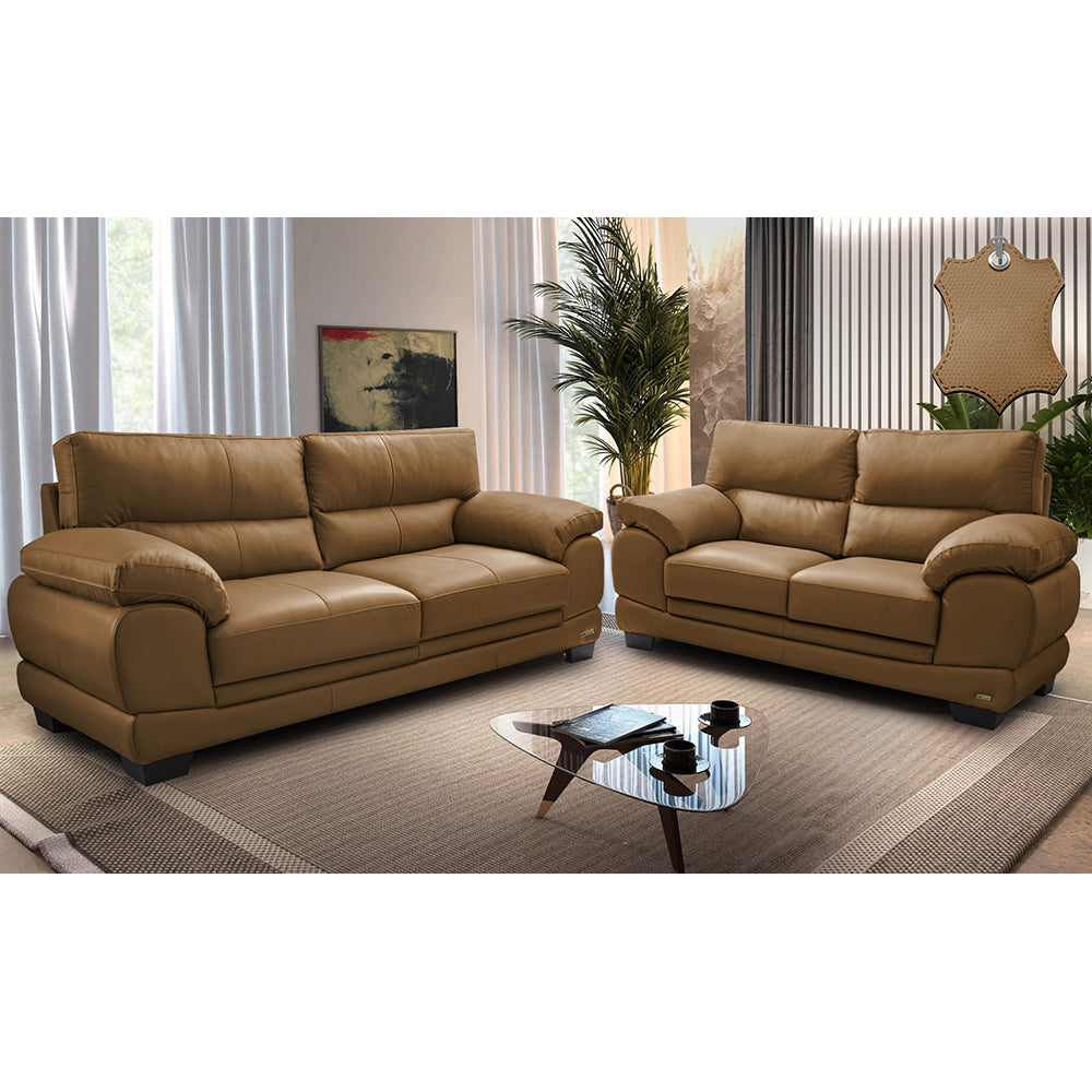 Conjunto Sofá de Couro Legítimo 3 e 2 Lugares Don Arturo Cama inBox - Mel / 2,26m x 1,76m