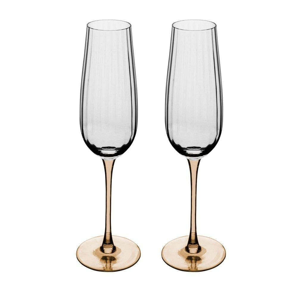 Conjunto 2 Taças para Espumante Classic de Vidro 230ml com Haste Âmbar Transparente Wolff
