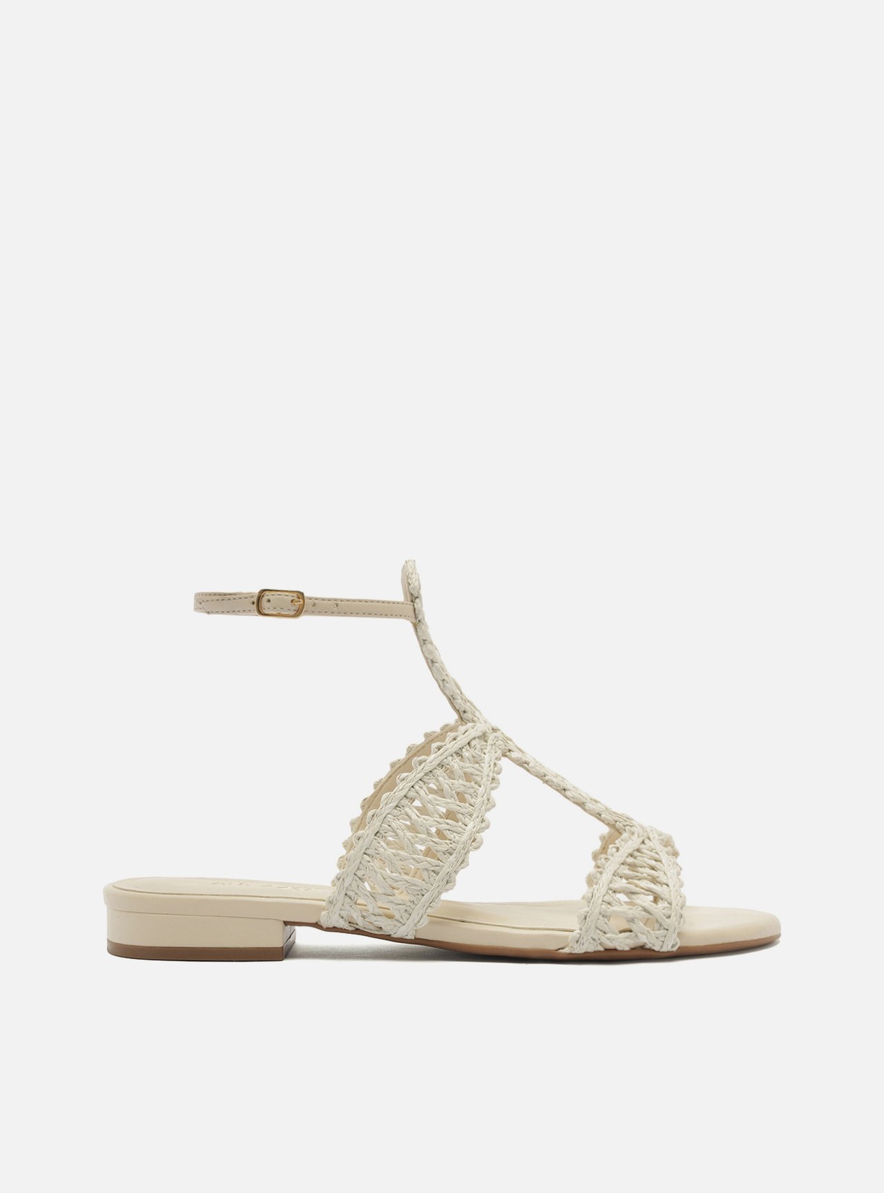Sandália Rasteira Off-White Tiras Bordadas