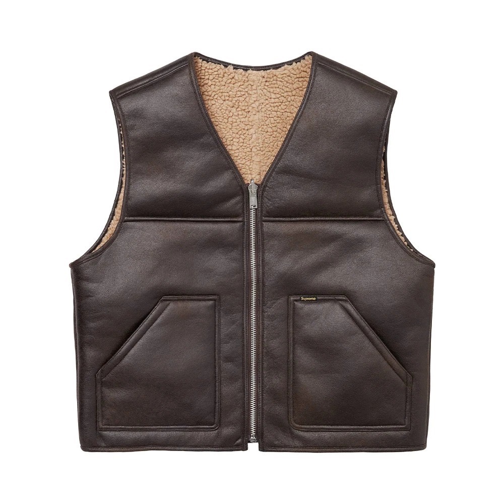Colete Supreme Reversible Faux Shearling Work Brown — P / M / G / XG, Novo