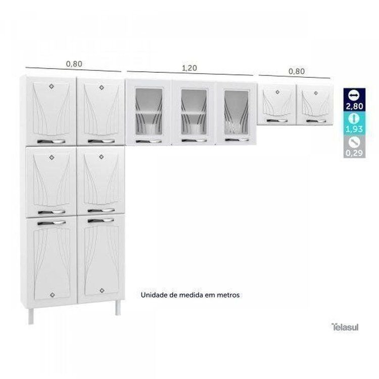 Foto 2 de Cozinha Compacta Modulada 3 Peças 11 Portas Star New Branco Branco