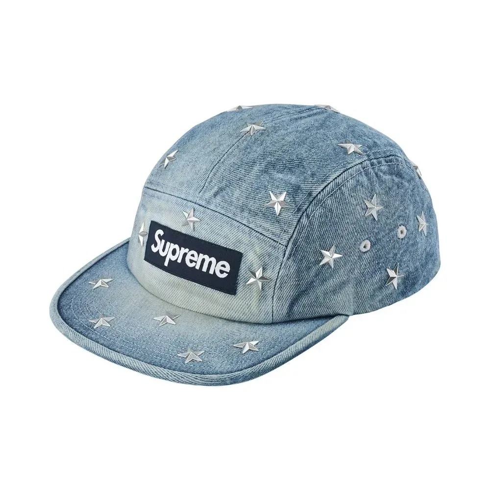 Boné Supreme Stars Studded Denim Camp Washed Indigo SS26-W1 — Único, Novo