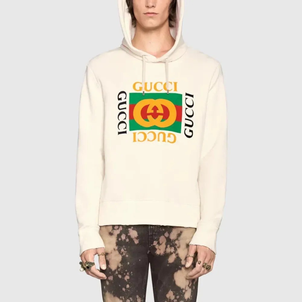 Moletom Gucci Vintage Double Ring Logo Printed Off White — PP, Novo