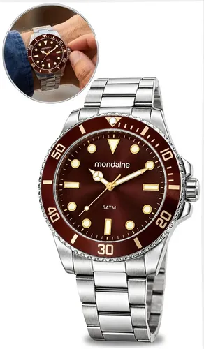 Relógio De Pulso Mondaine 32549g0mvne1 Com Corria De Aço Inoxidável Cor Prateado - Fondo Marrom