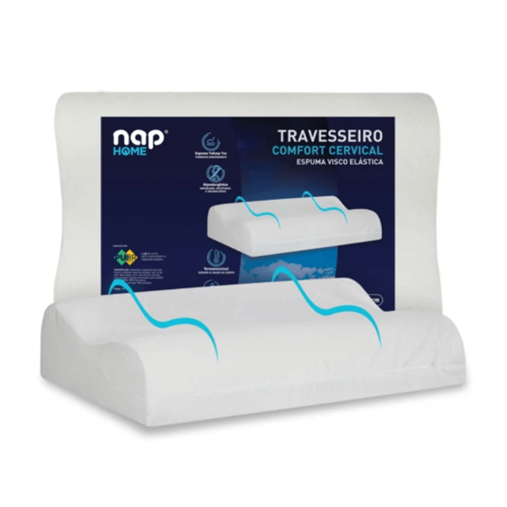 Travesseiro Cervical Comfort Viscoelástico D40 48X68cm - Nap Branco
