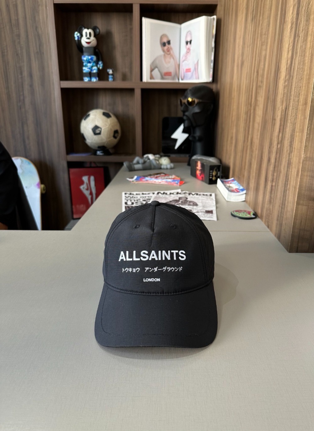 Boné AllSaints Underground Nylon Logo Baseball Black — Único, Novo