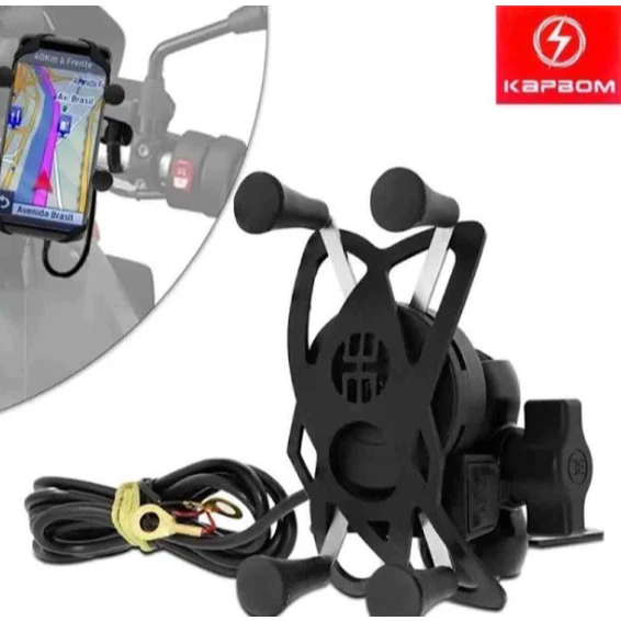 Suporte Celular Universal Motocicleta Com Carregador Usb Cor Preto