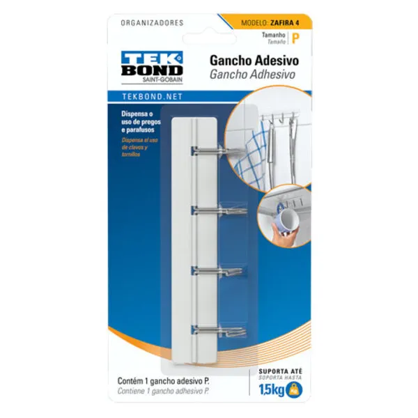 GANCHO ZAFIRA DE PLAST BRANCO E METAL P TEKBOND