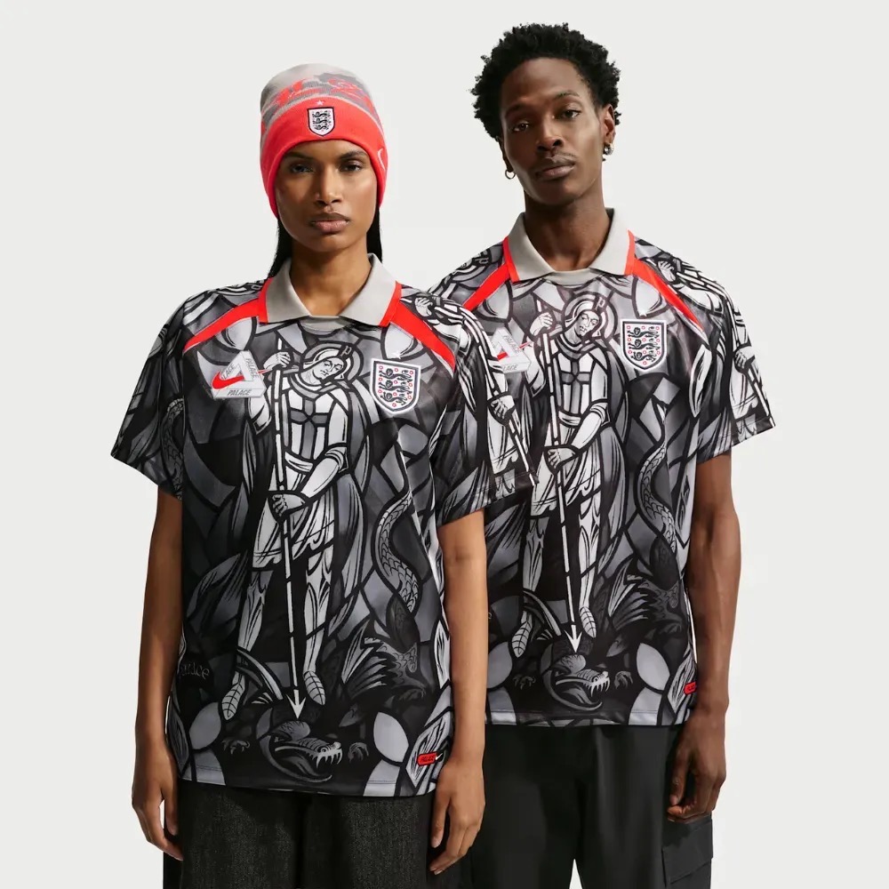 England x Palace x Nike Camiseta Football Jersey Pewter Grey Bright Crimson — M, Novo