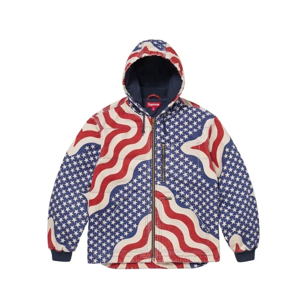 Jaqueta Supreme Flag Quilted Hooded Work Multicolor — P / M / G / XG, Novo
