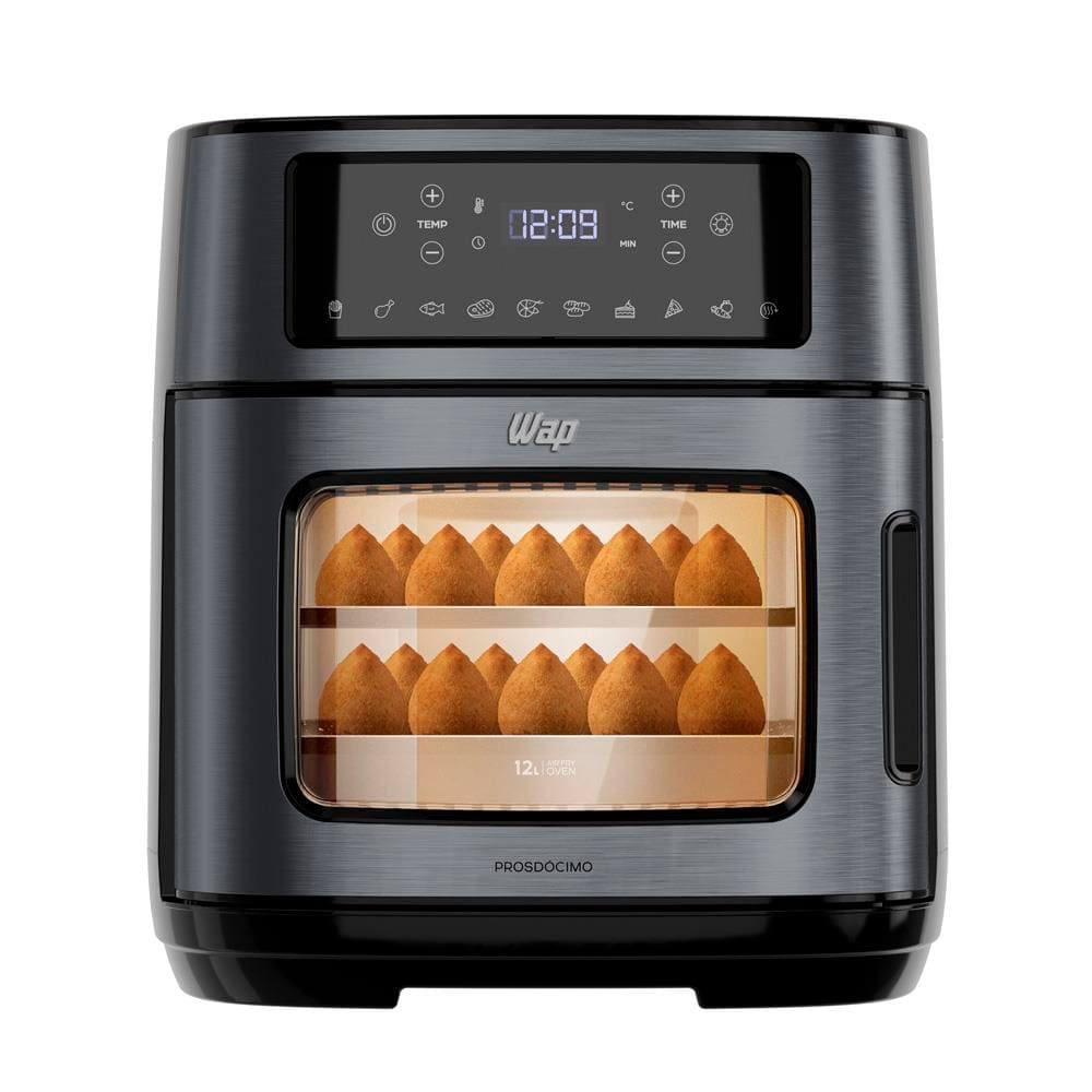 Fritadeira Elétrica Sem Óleo Air Fryer WAP Oven WAOD2 Antiaderente 12 litros 1800W Black Inox Preto / 110
