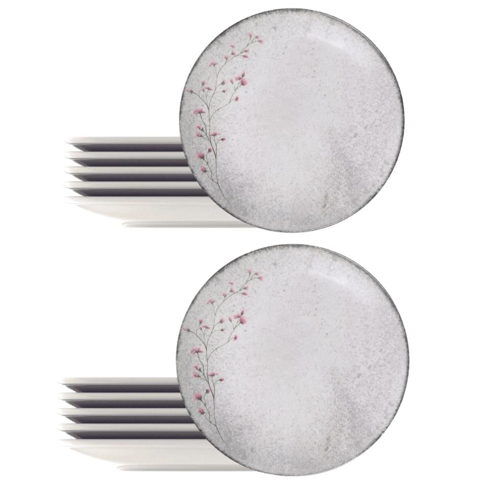 Jogo 12 Pratos Fundos 21cm Tramontina Floralis Porcelana Sopas Risotos Caldos