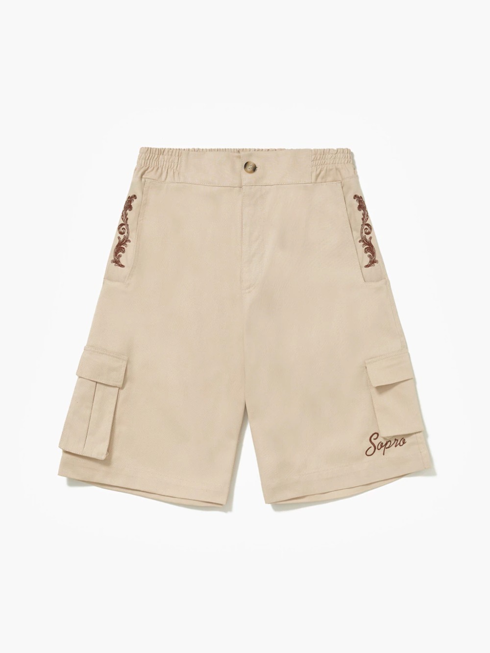 Bermuda Sopro Moldura Cargo Bege — 42 / 44 / 46, Novo