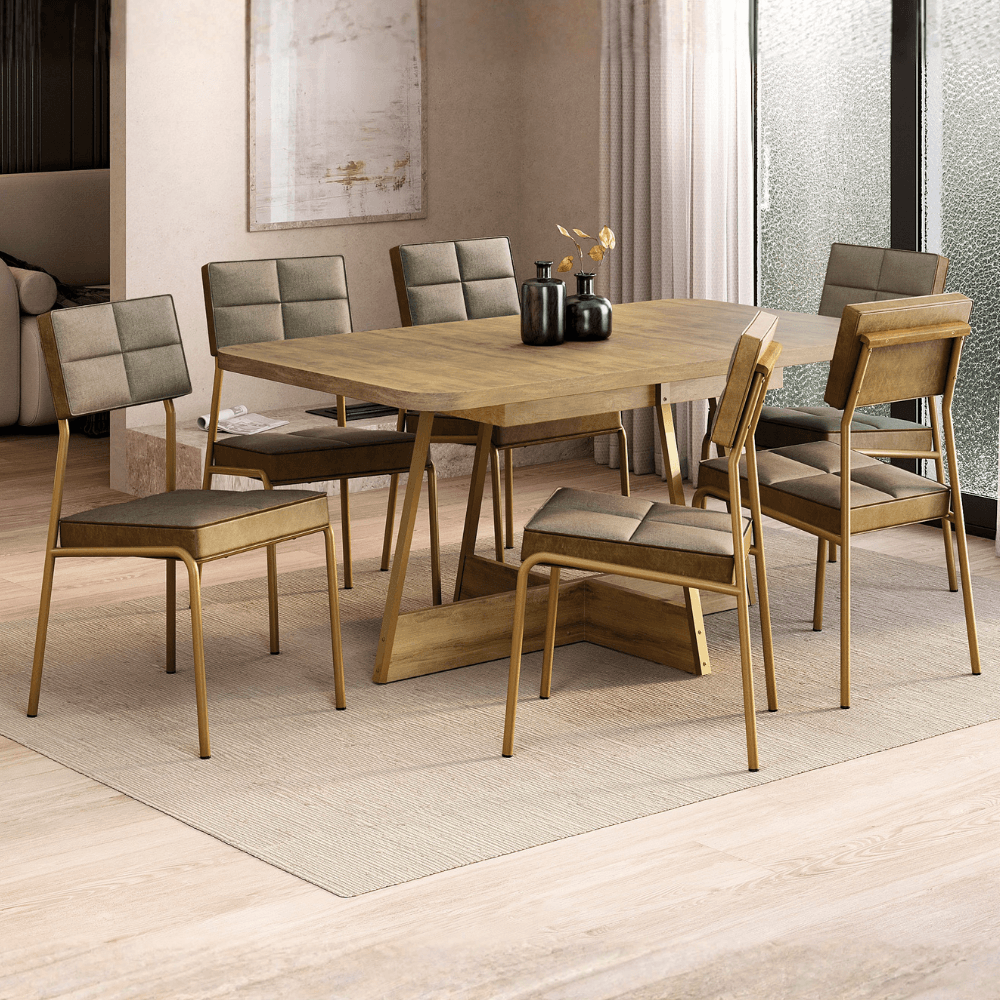 Conjunto Sala de Jantar 6 Cadeiras Loanda Carraro Dourado