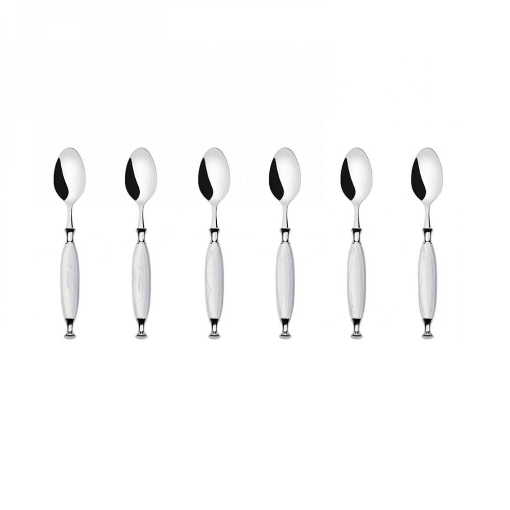 Jogo 6 Colheres para Café Chá 15cm Branco Country Bugatti