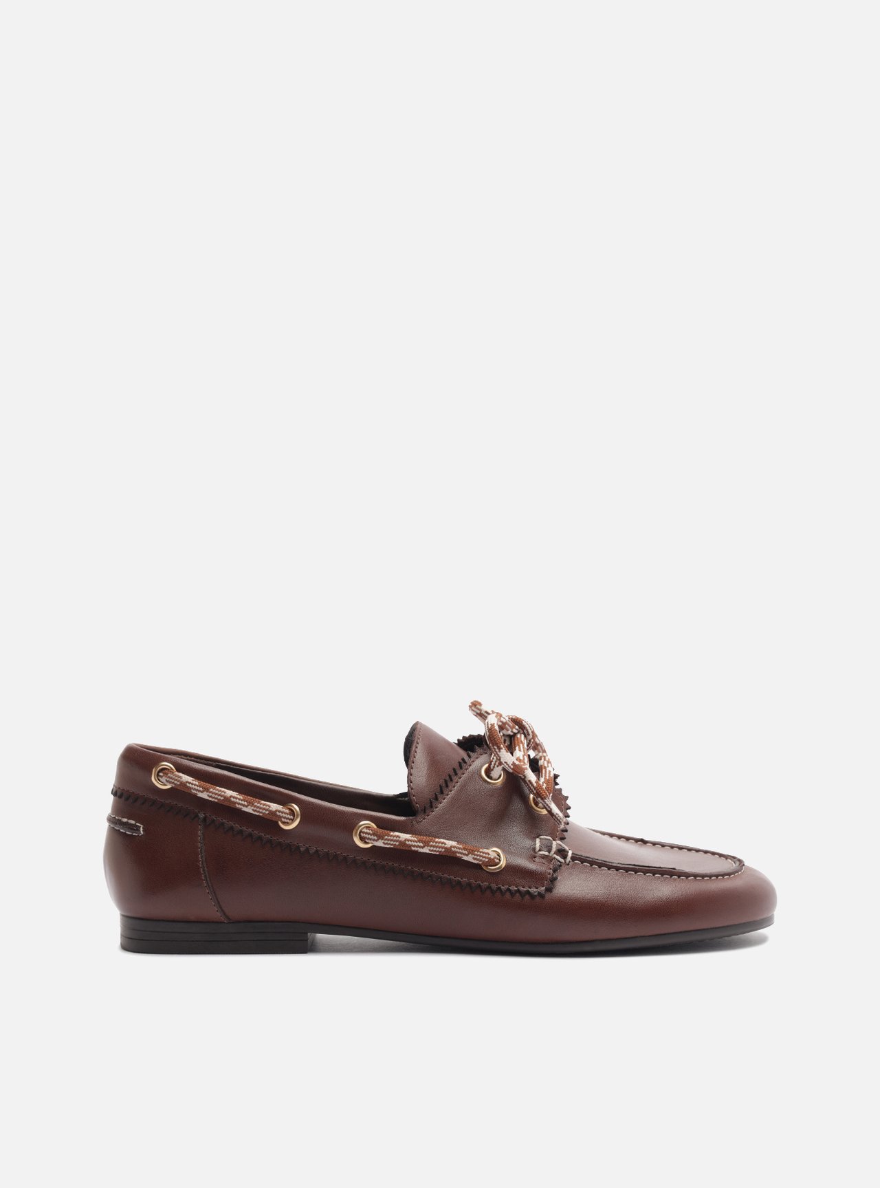 Mocassim Marrom Couro Bico Redondo Laço