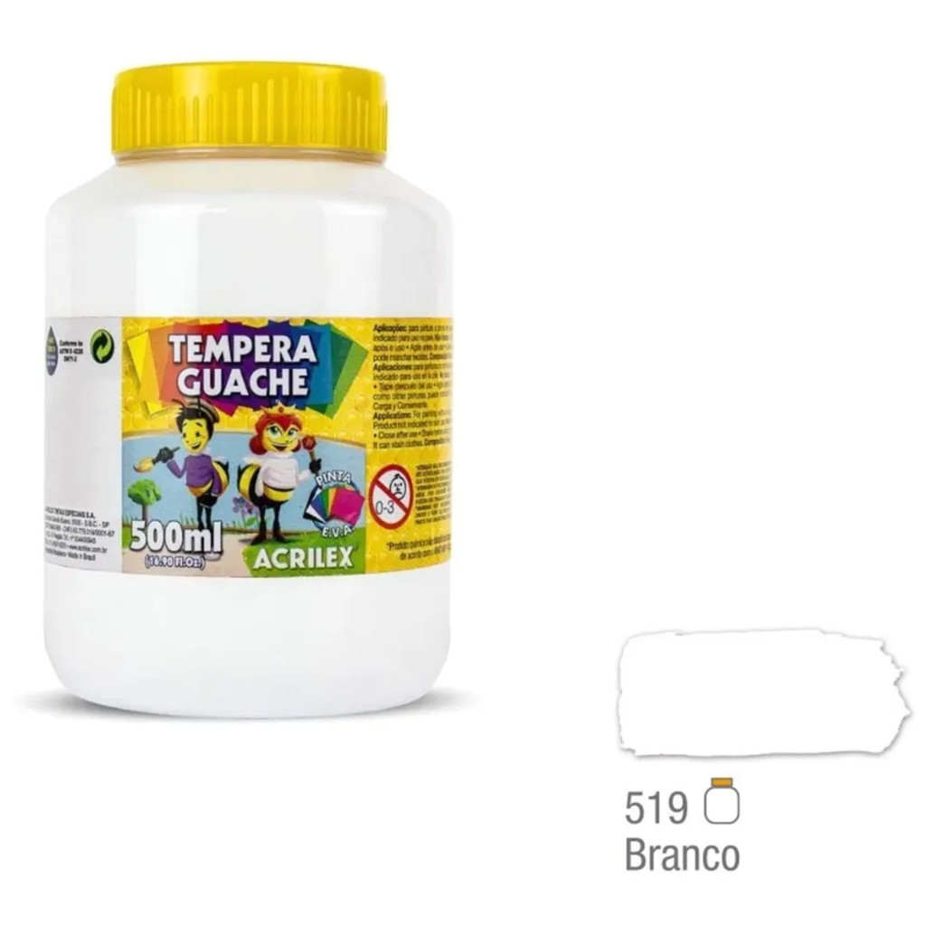 Foto 2 de TINTA GUACHE BRANCA 519 ACRILEX - 1 POTE COM 500ML