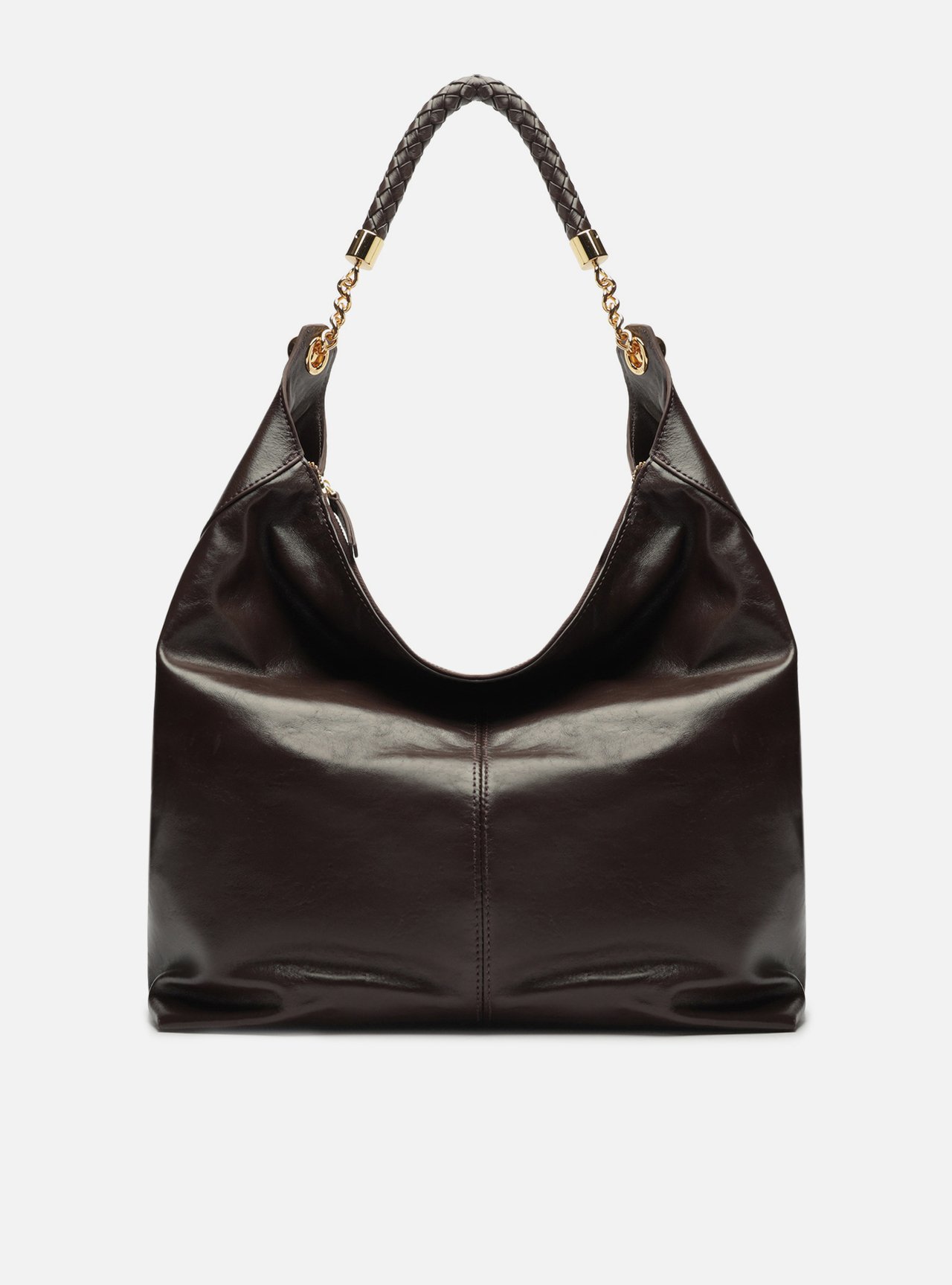 Bolsa Hobo Marrom Couro Grande Alça Trança