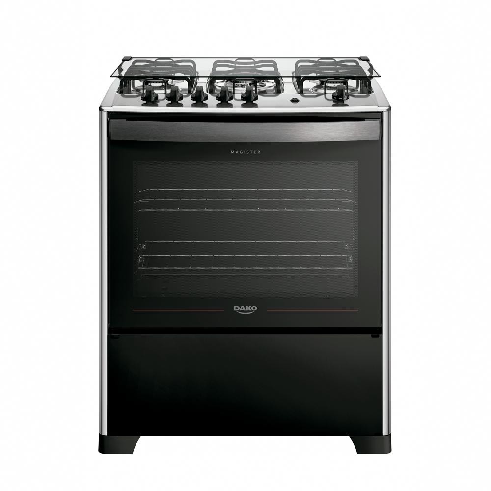 Fogão 5 Bocas a Gás Dako Magister Style com Mesa de Inox e Forno 100L Preto Bivolt