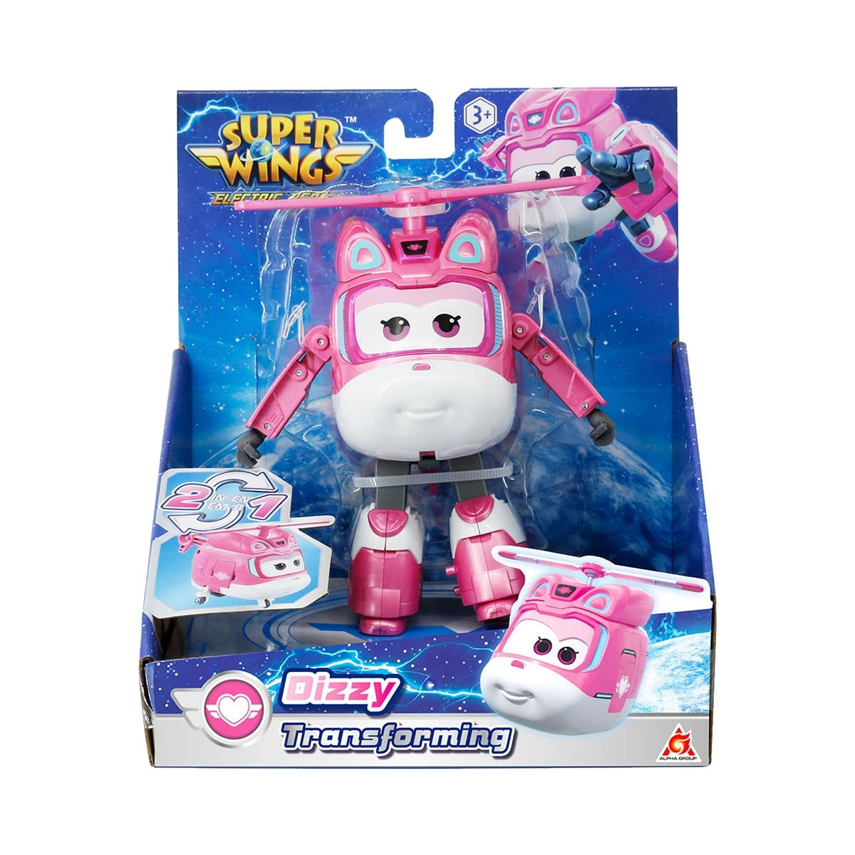 Boneco 12cm Avião Dizzy Transformar Resgate Elétrico - Super Wings