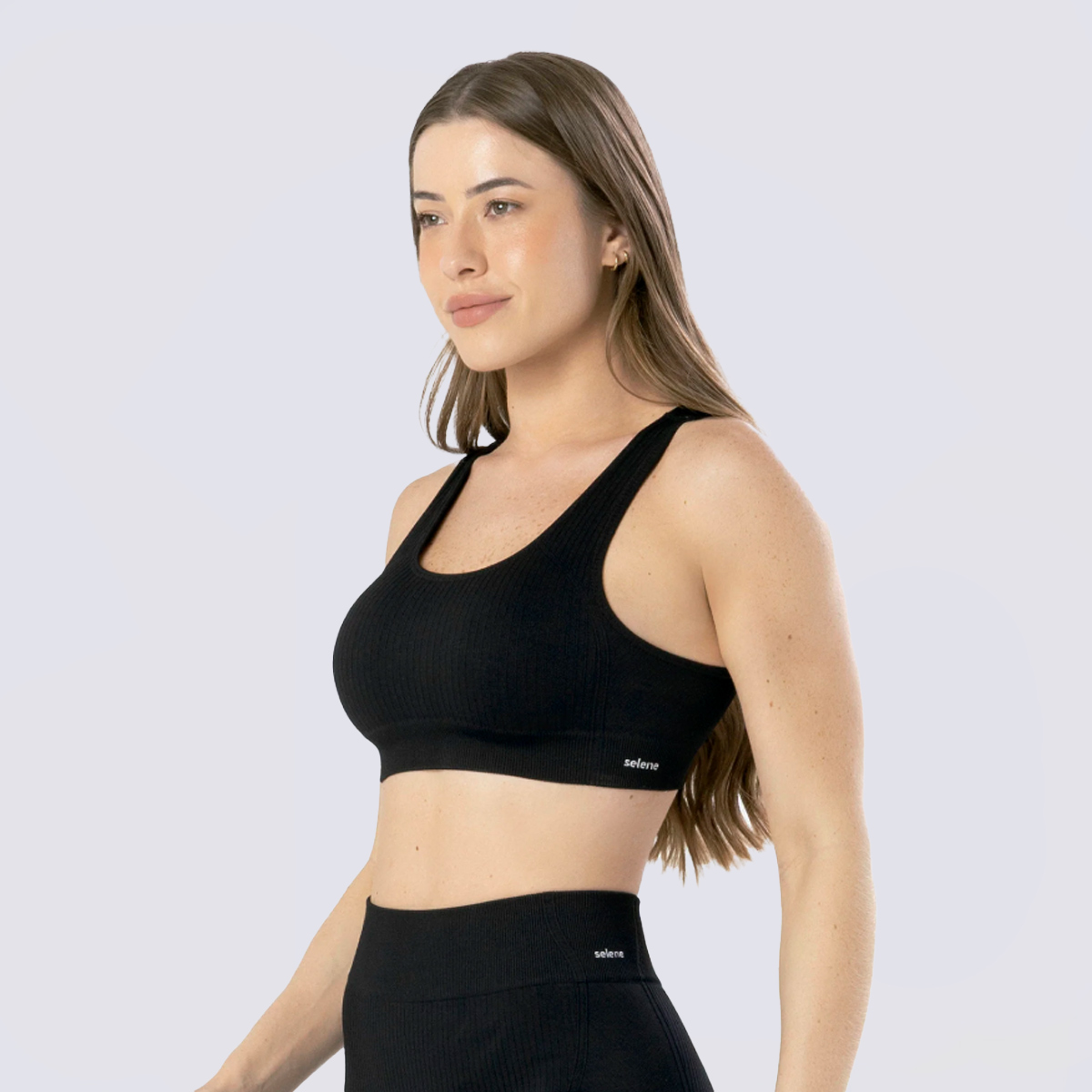 Top Selene Canelado Sem Costura Preto