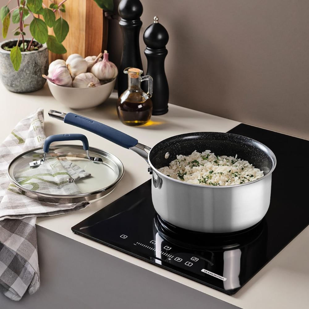 Foto 2 de Panela Tramontina Romagna Aço Inox Cerâmico Black Stone 18 cm 2,25 L